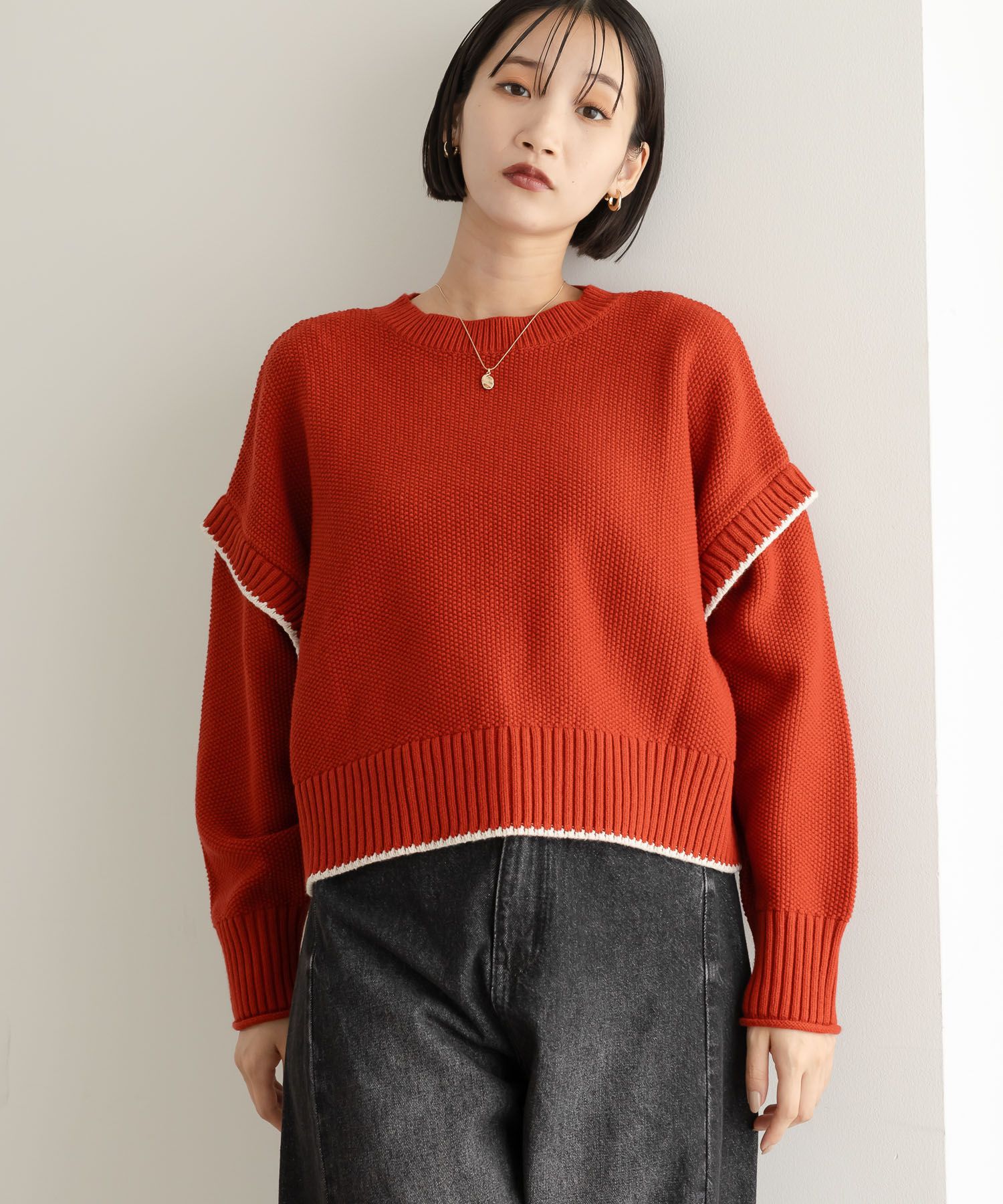 LOWRYS FARM「【前後着用可能】２ＷＡＹハイショクステッチプルオーバー」|ニット・セーター|レッド５