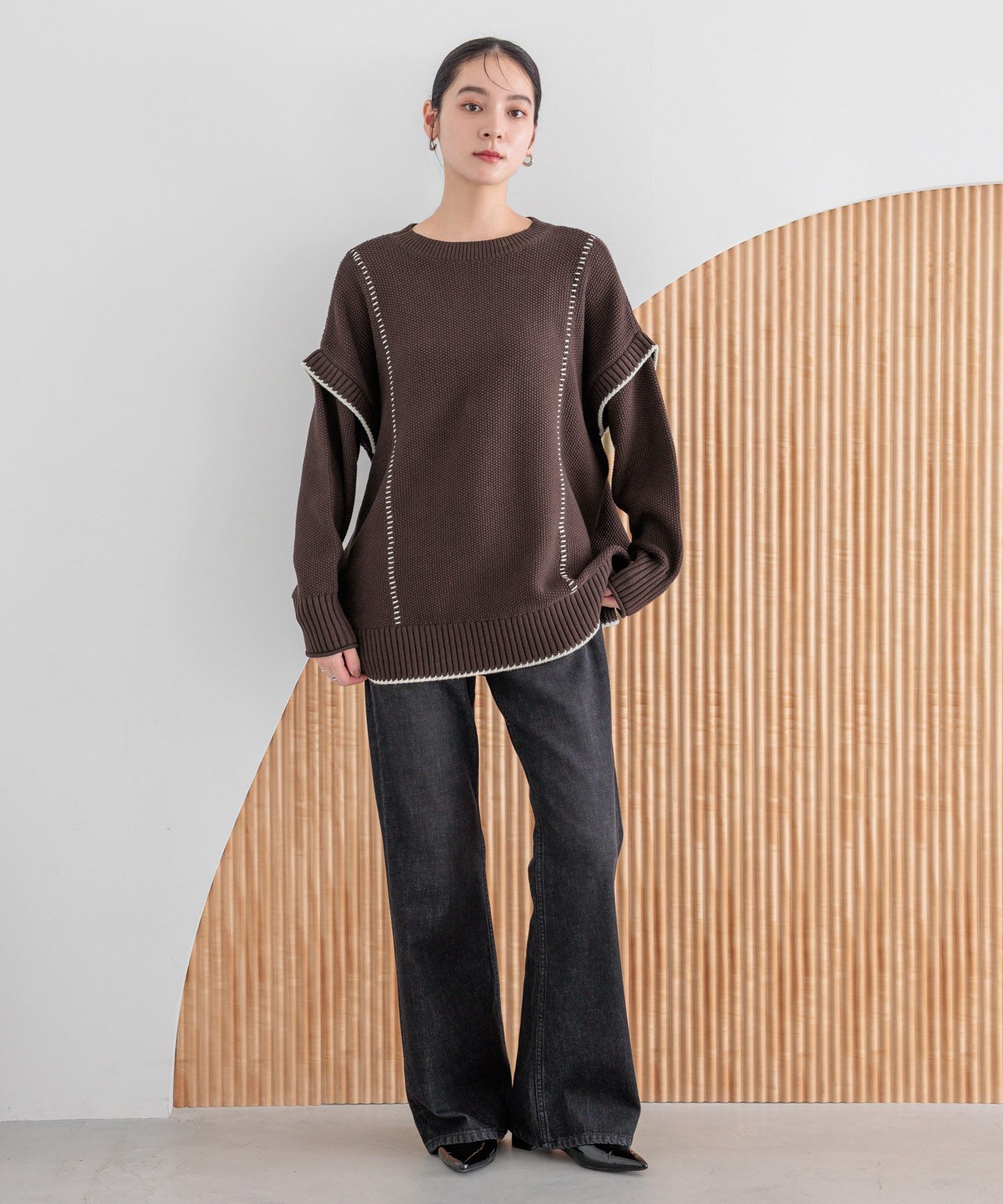 LOWRYS FARM「【前後着用可能】２ＷＡＹハイショクステッチプルオーバー」|ニット・セーター|