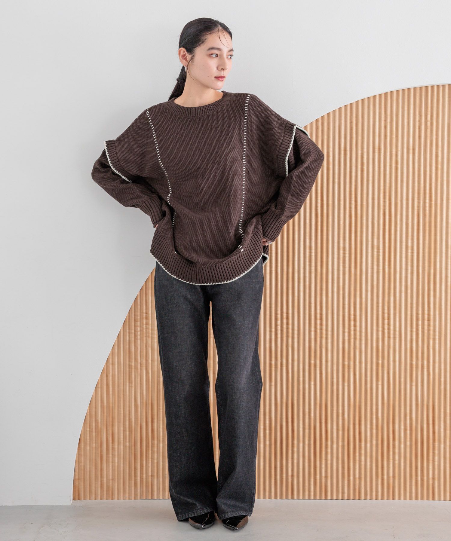 LOWRYS FARM「【前後着用可能】２ＷＡＹハイショクステッチプルオーバー」|ニット・セーター|