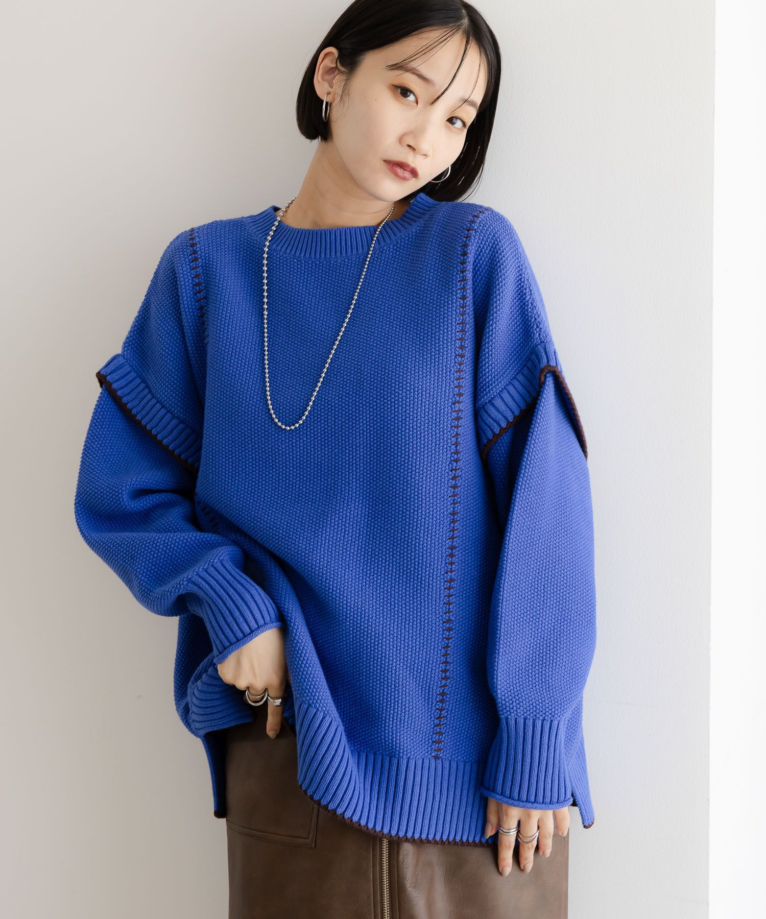 LOWRYS FARM「【前後着用可能】２ＷＡＹハイショクステッチプルオーバー」|ニット・セーター|ブルー５