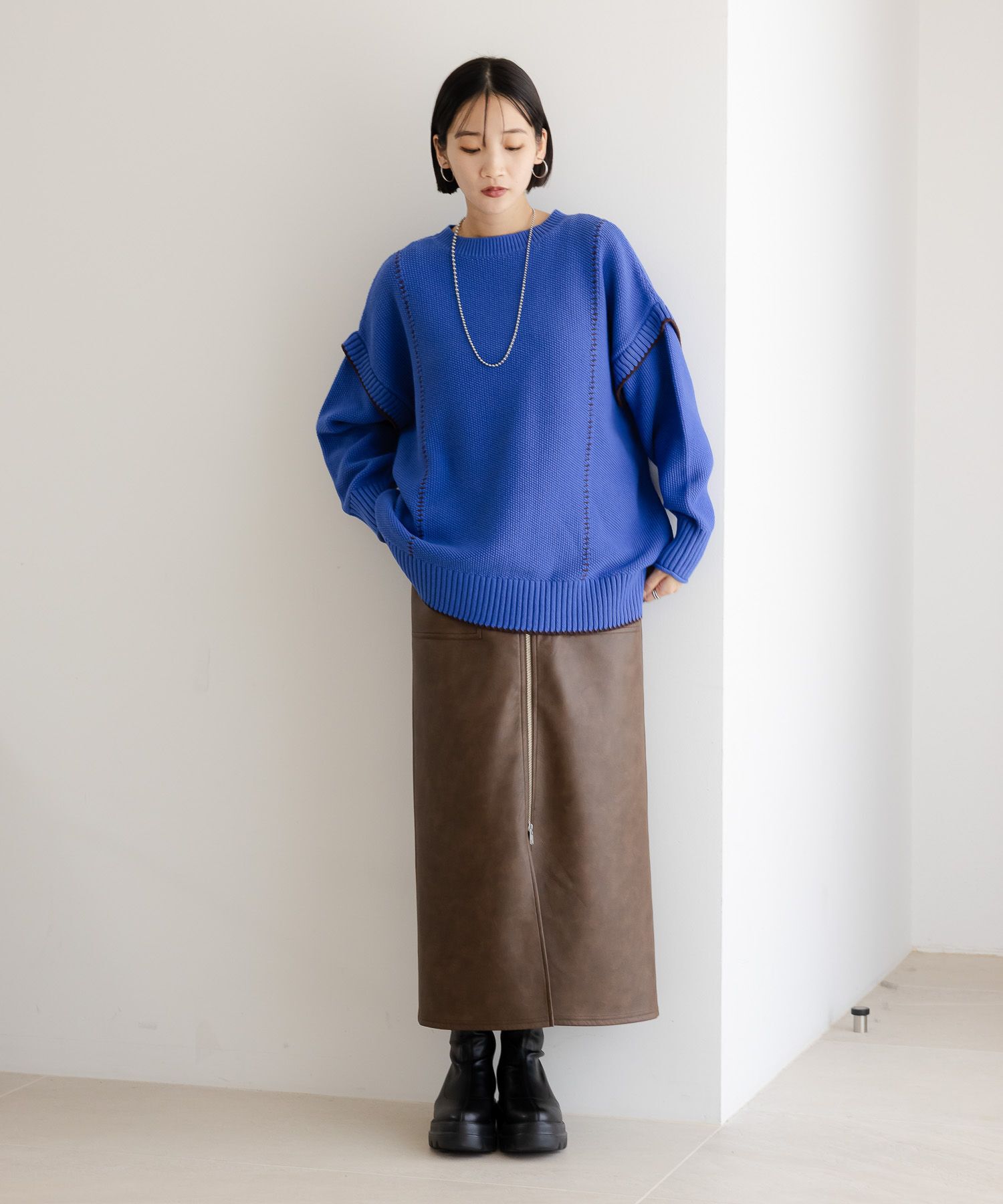 LOWRYS FARM「【前後着用可能】２ＷＡＹハイショクステッチプルオーバー」|ニット・セーター|