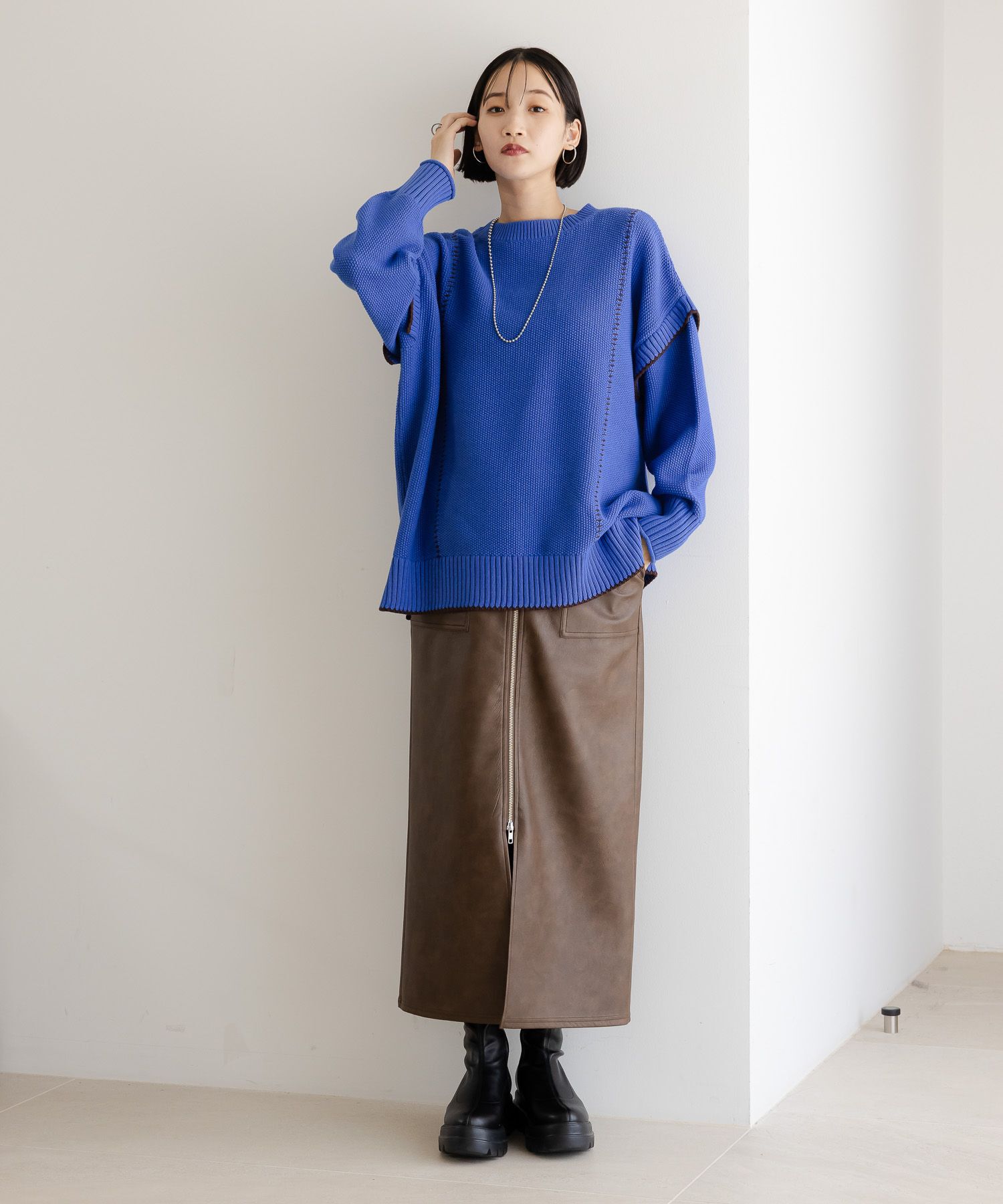 LOWRYS FARM「【前後着用可能】２ＷＡＹハイショクステッチプルオーバー」|ニット・セーター|