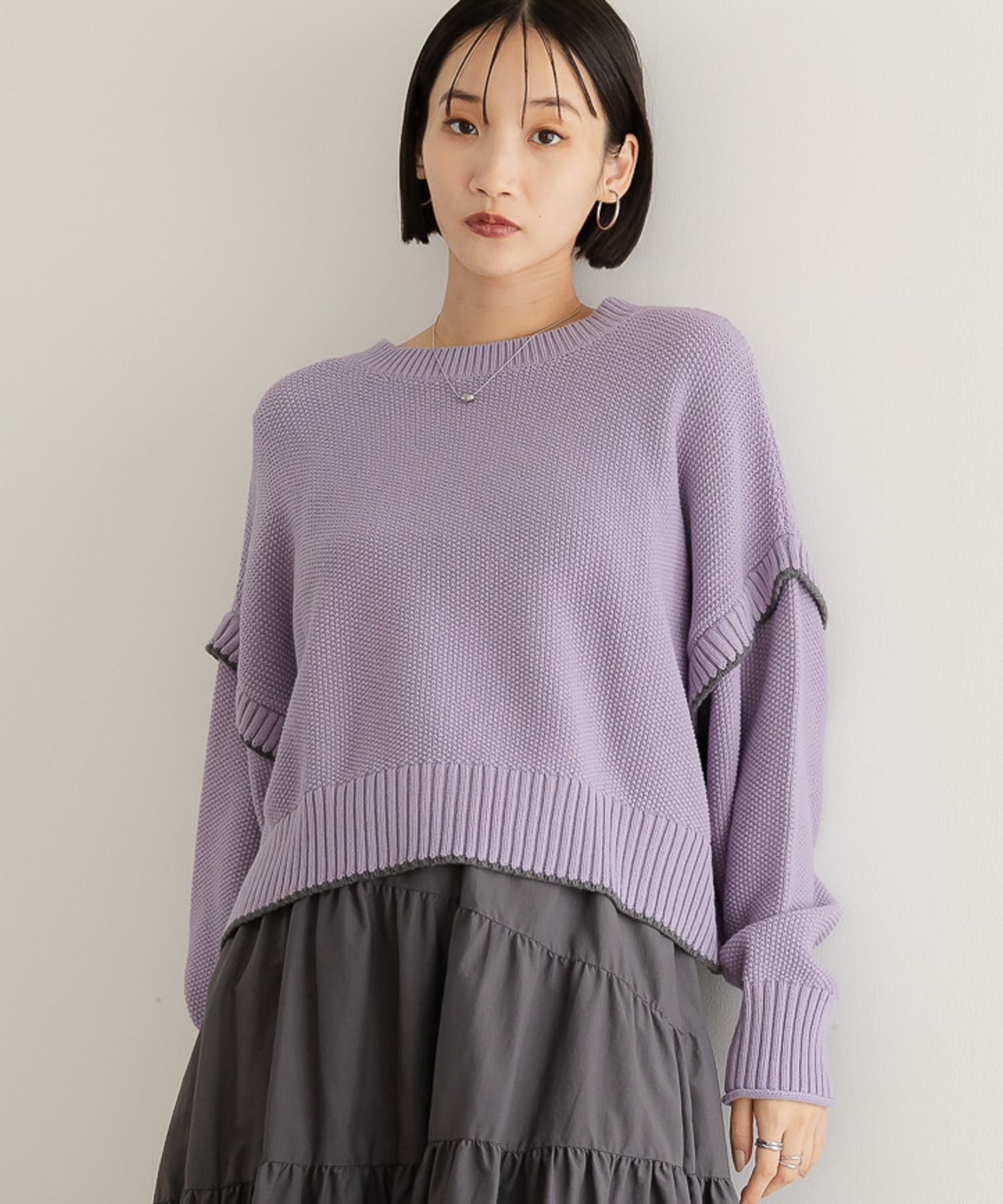 LOWRYS FARM「【前後着用可能】２ＷＡＹハイショクステッチプルオーバー」|ニット・セーター|パープル２