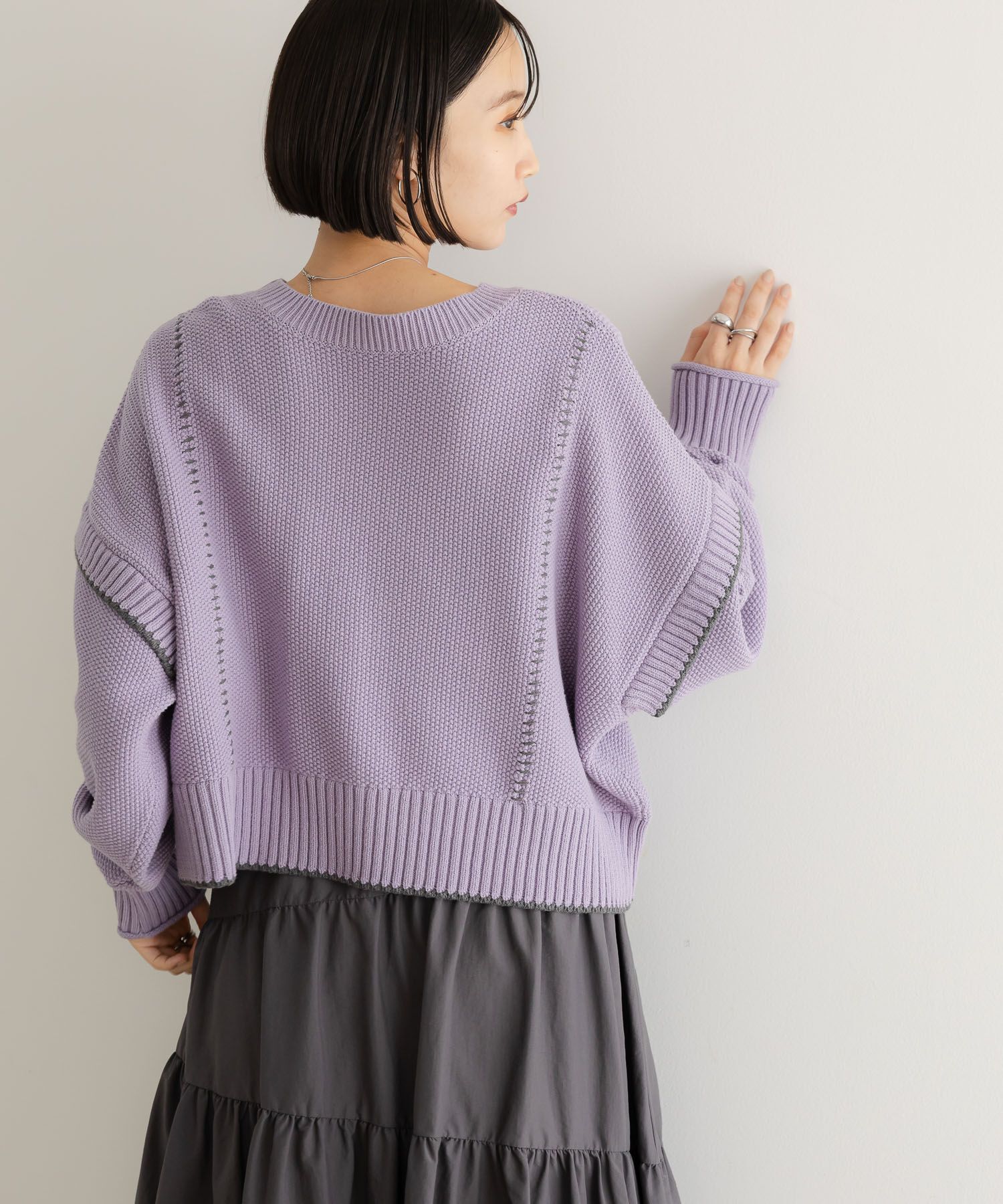 LOWRYS FARM「【前後着用可能】２ＷＡＹハイショクステッチプルオーバー」|ニット・セーター|