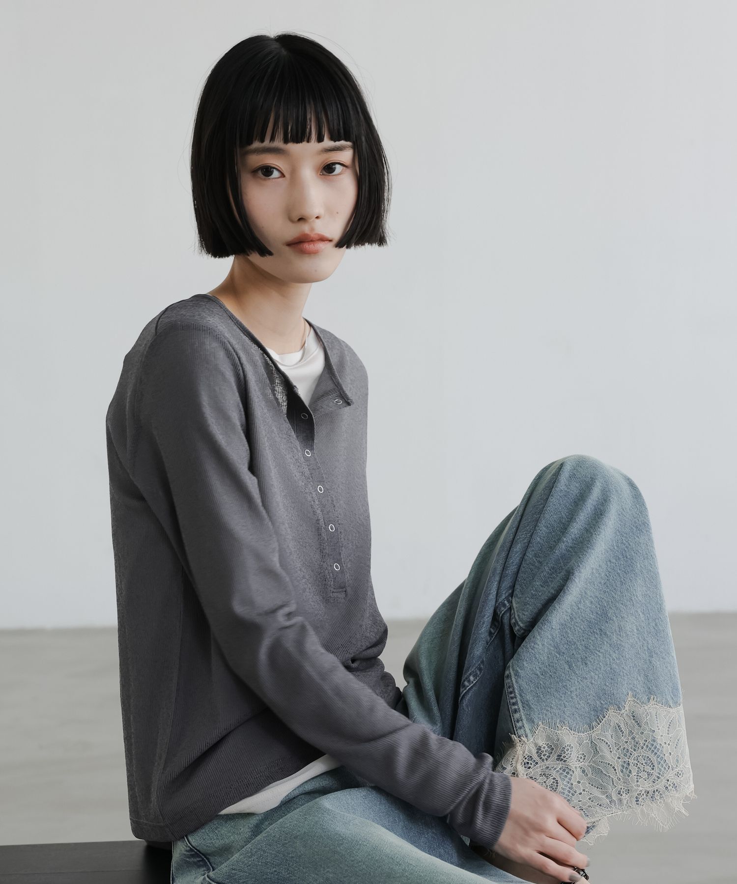 LOWRYS FARM「USEFULヘンリープルオーバーLS」|Tシャツ・カットソー|GRY8