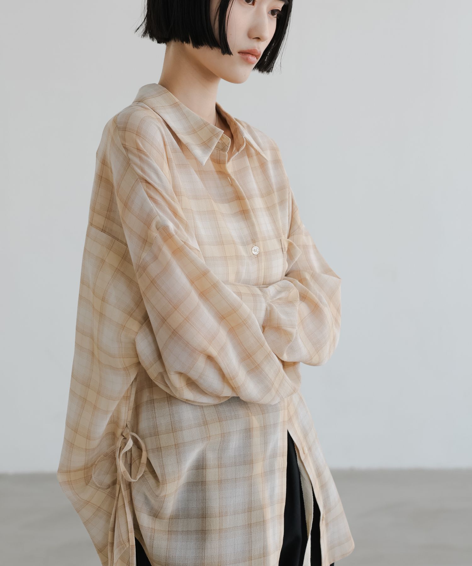 LOWRYS FARM「シアーチェックシャツロング」|シャツ・ブラウス|