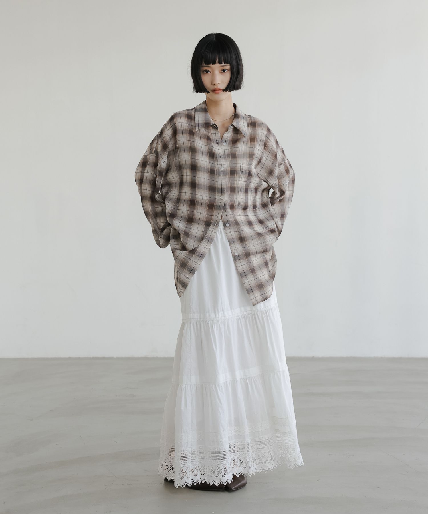 LOWRYS FARM「シアーチェックシャツロング」|シャツ・ブラウス|