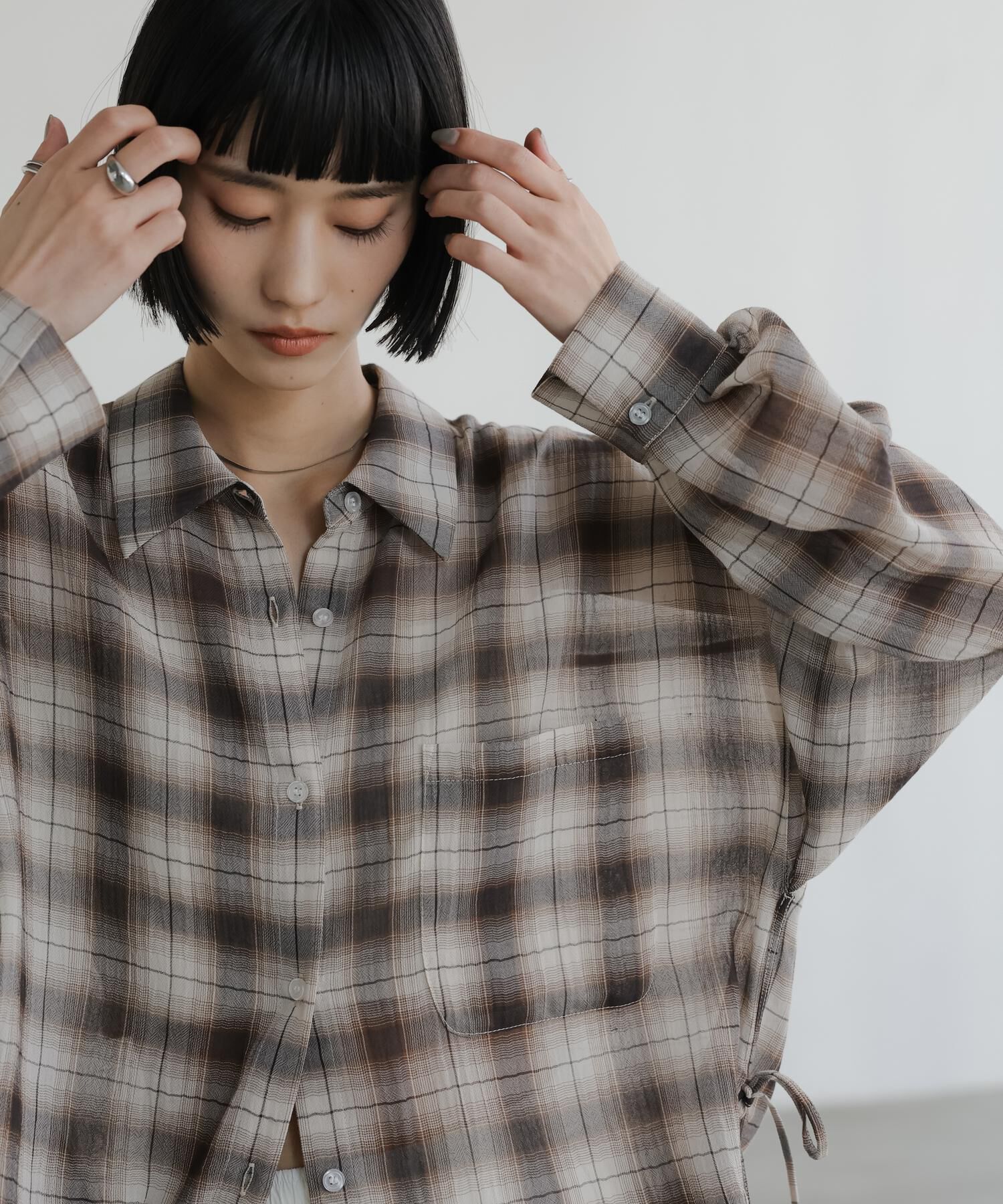 LOWRYS FARM「シアーチェックシャツロング」|シャツ・ブラウス|