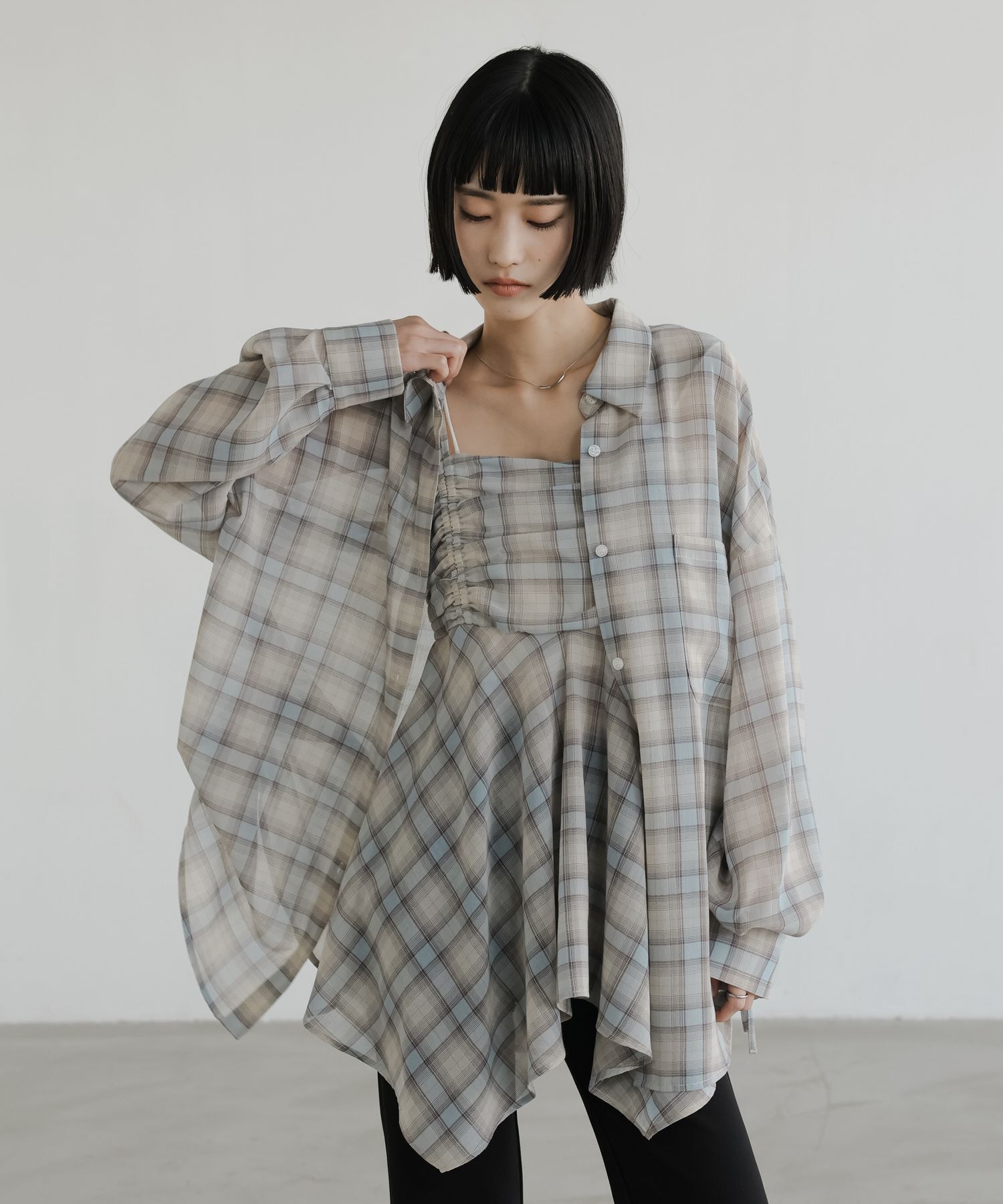 LOWRYS FARM「シアーチェックシャツロング」|シャツ・ブラウス|