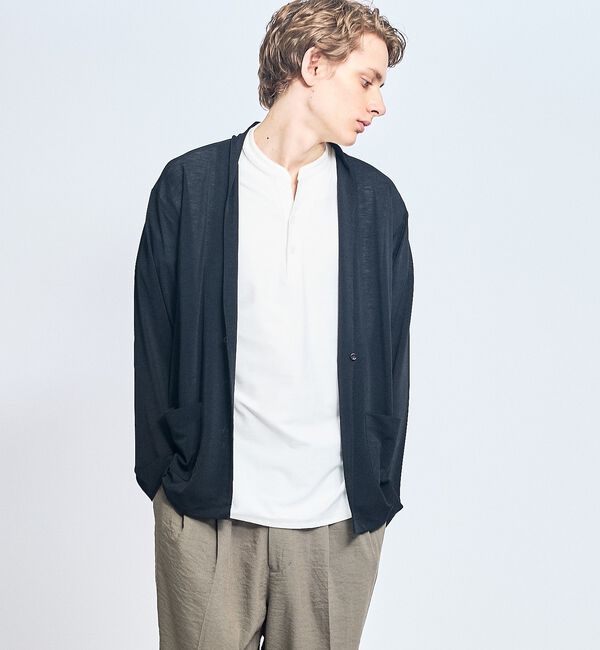 ABAHOUSE「【定番/シアー素材】ストレッチ カノコ ワンボタン カーディガン」|カーディガン|