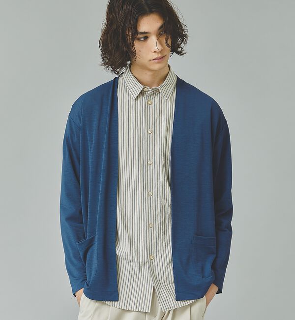 ABAHOUSE「【定番/シアー素材】ストレッチ カノコ ワンボタン カーディガン」|カーディガン|