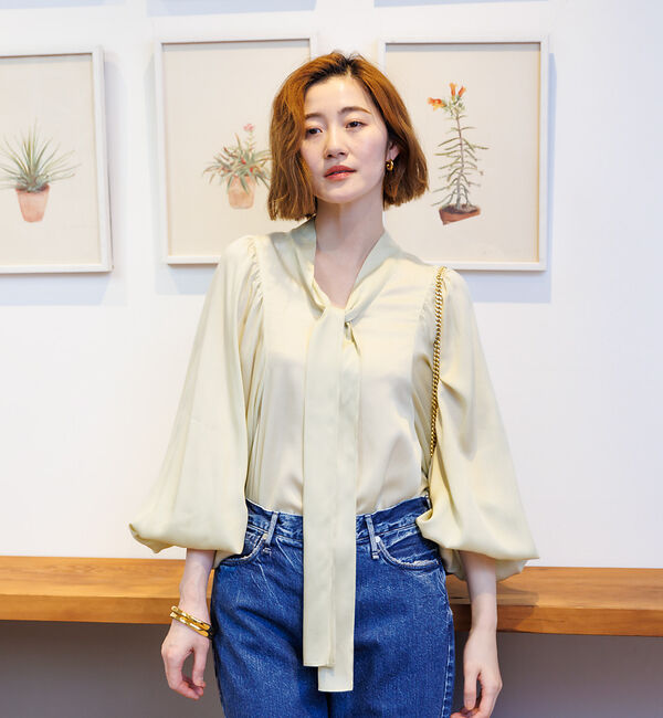 Rouge vif「とろみ素材 ギャザースリーブボウタイブラウス」|シャツ・ブラウス|