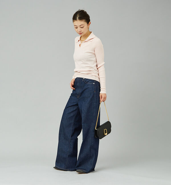 Rouge vif「シルク混ワイドリブポロニット」|ニット・セーター|