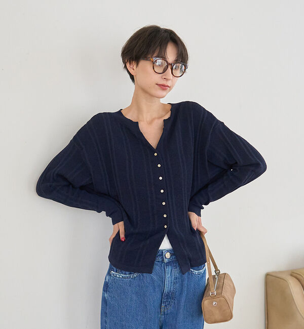 Rouge vif「変形ストライプ前後2WAYニット / カーディガン」|ニット・セーター|