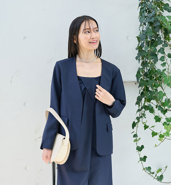 Rouge vif「【一部店舗限定】【2点セット】シングルジャケット&times;キャミワンピSET」|ノーカラージャケット|