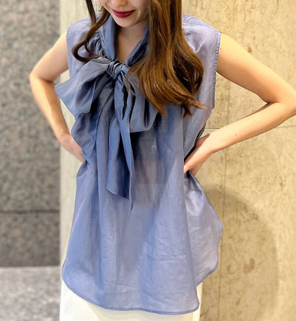 Rouge vif「【一部店舗限定】【北野百笑さん着用】2WAYリボンシアーブラウス」|シャツ・ブラウス|ブルーグレー