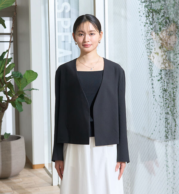 Rouge vif「【セットアップ対応】ベルトノーカラーライトジャケット」|ノーカラージャケット|