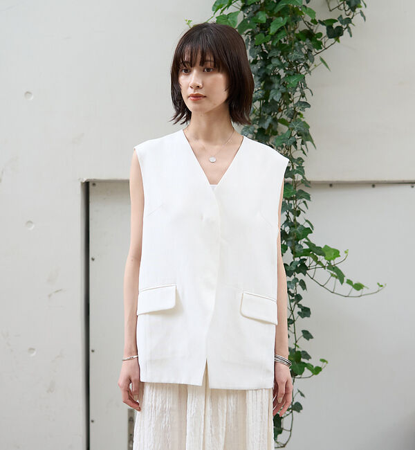 Rouge vif「リネン混サマーノーカラージレベスト」|シャツ・ブラウス|