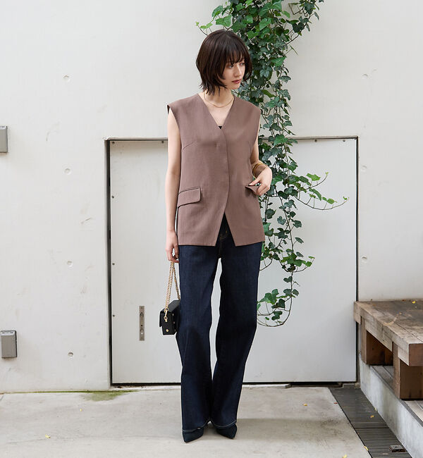 Rouge vif「リネン混サマーノーカラージレベスト」|シャツ・ブラウス|