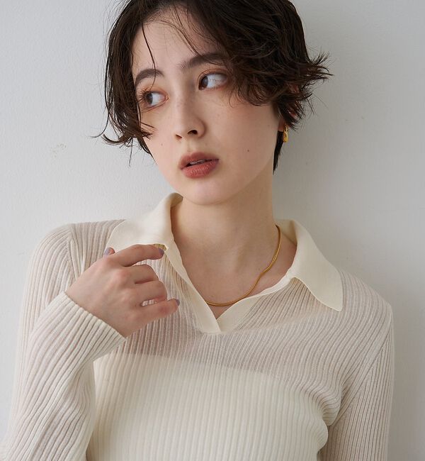 Rouge vif「防縮Wシアーポロリブニット」|ニット・セーター|