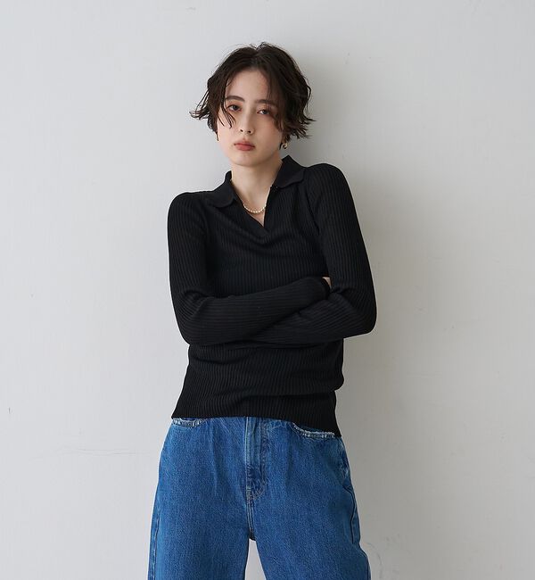 Rouge vif「防縮Wシアーポロリブニット」|ニット・セーター|