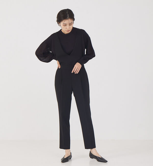 qualite「《セットアップ対応》サロペット付センタープレスパンツ」|オールインワン|ブラック