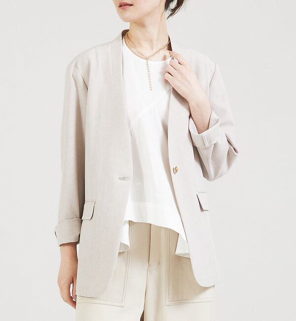 qualite「【セットアップ対応】クリスピーリネンジャケット」|ノーカラージャケット|ベージュ