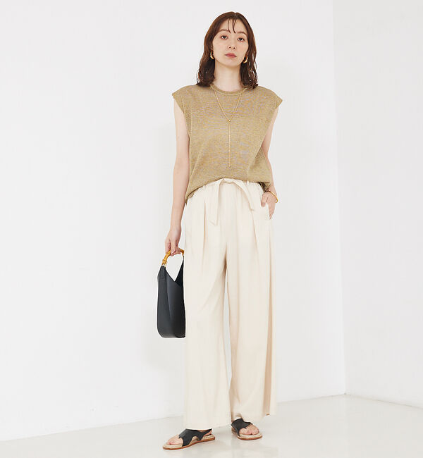 qualite「【大人の上品なシアー】ラメクルーネックニット」|キャミソール|