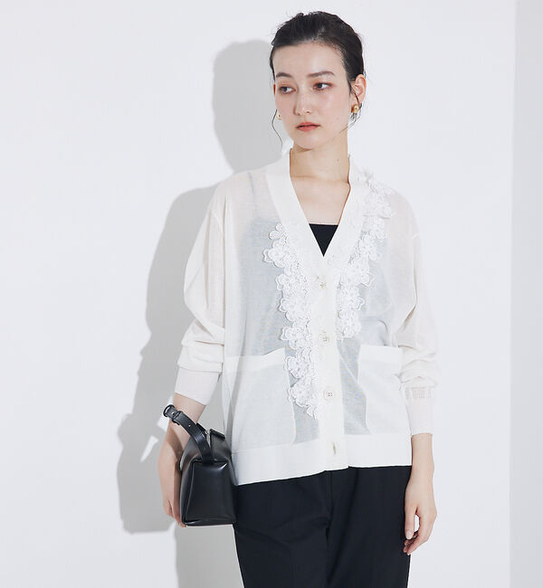 qualite「boussole&times;qualite　フラワーエンブロカーディガン」|カーディガン|オフホワイト