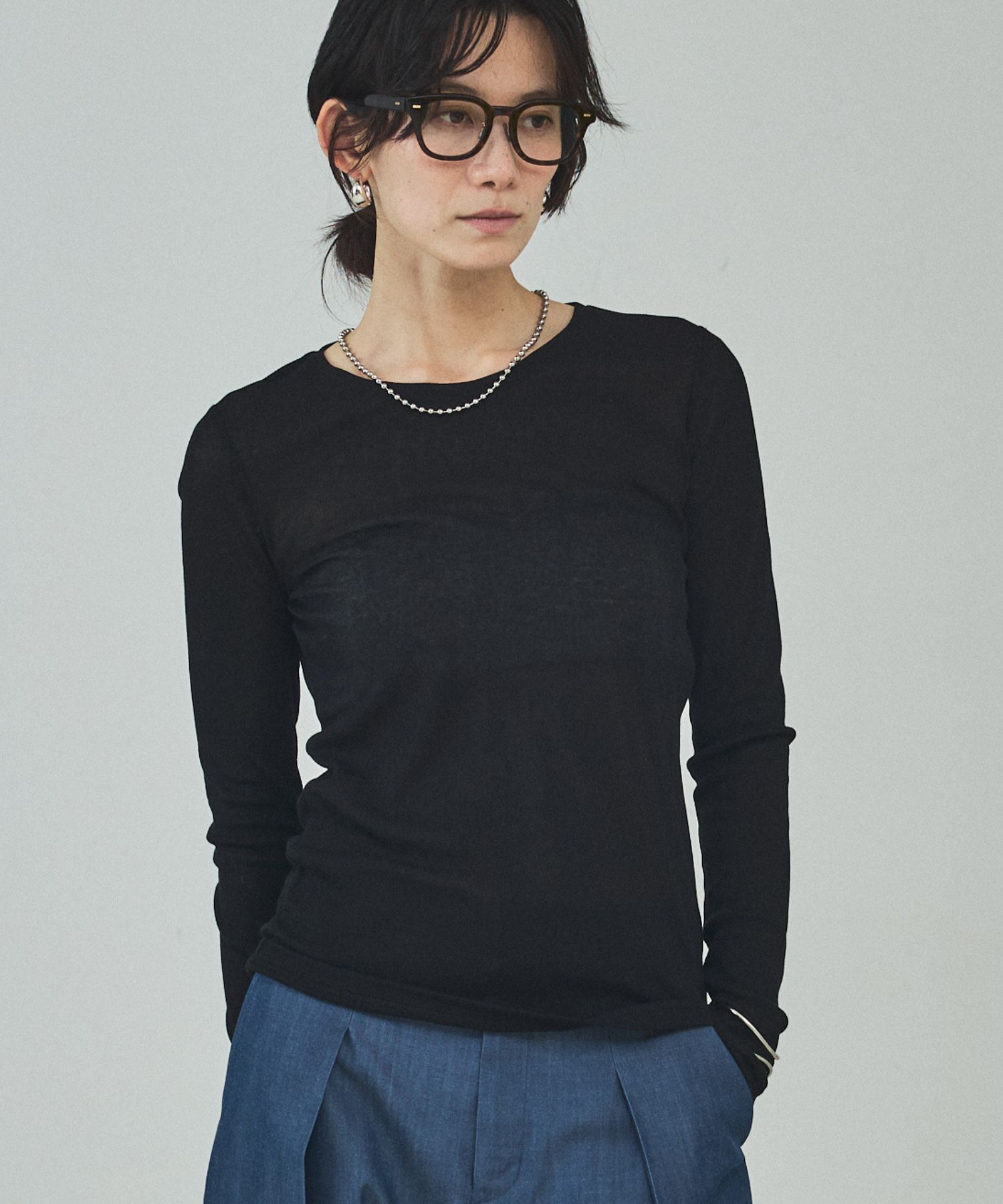 qualite「シアーテレコロングスリーブT」|Tシャツ・カットソー|ブラック