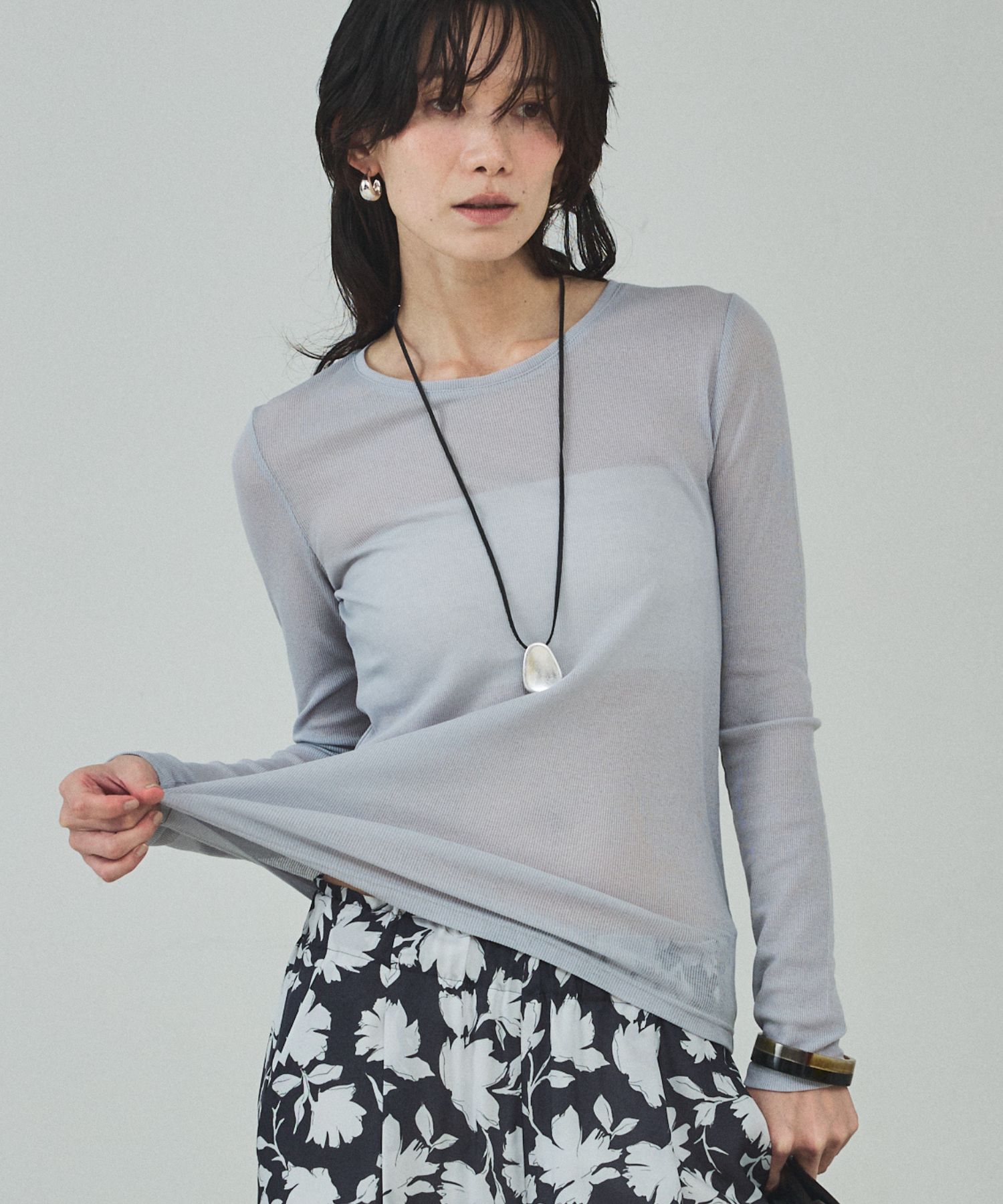 qualite「シアーテレコロングスリーブT」|Tシャツ・カットソー|ライトグレー