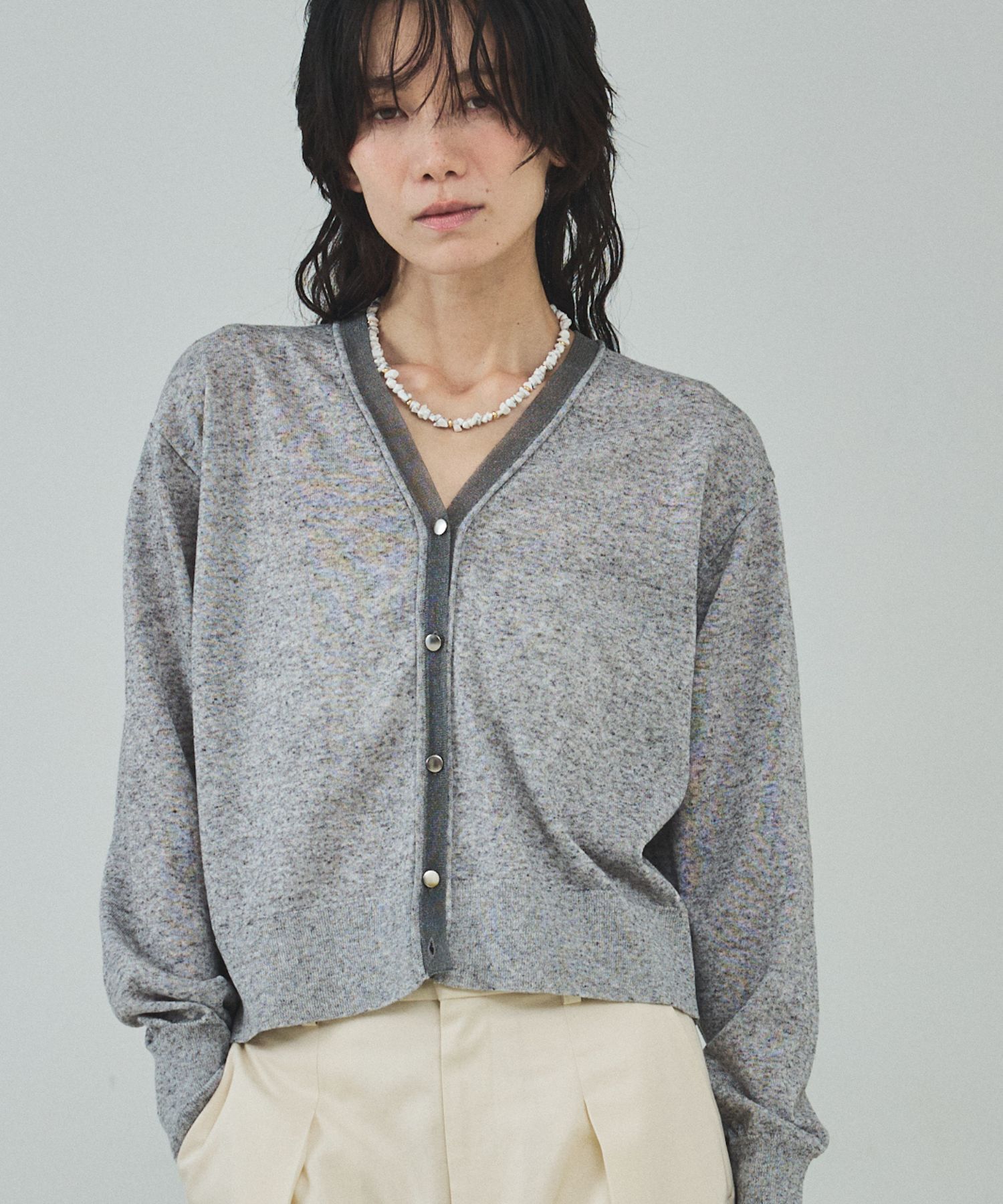 qualite「シアーミックスカーディガン」|カーディガン|グレー
