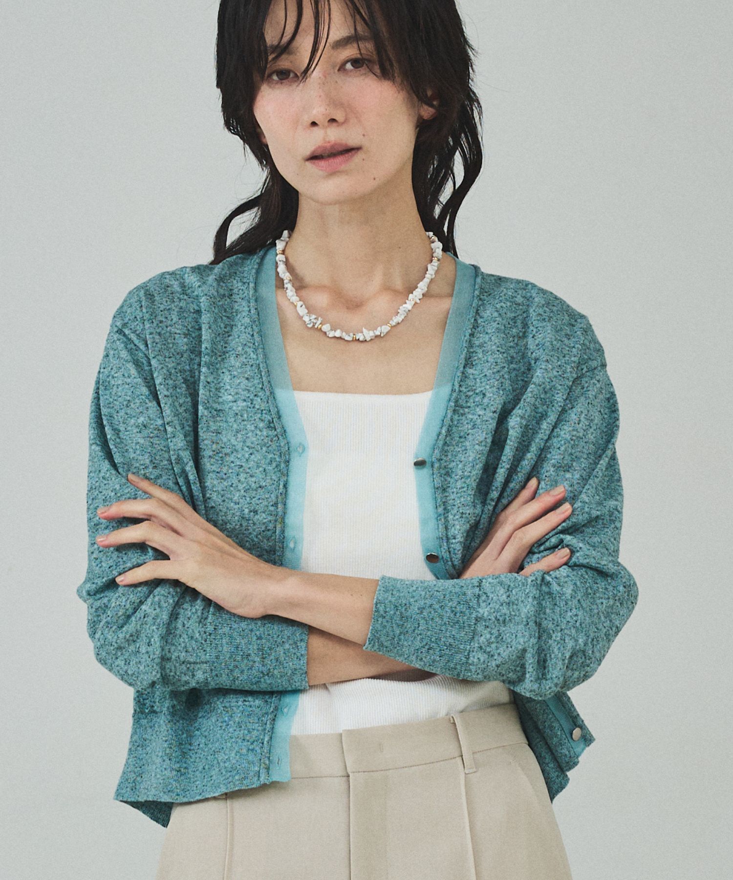 qualite「シアーミックスカーディガン」|カーディガン|