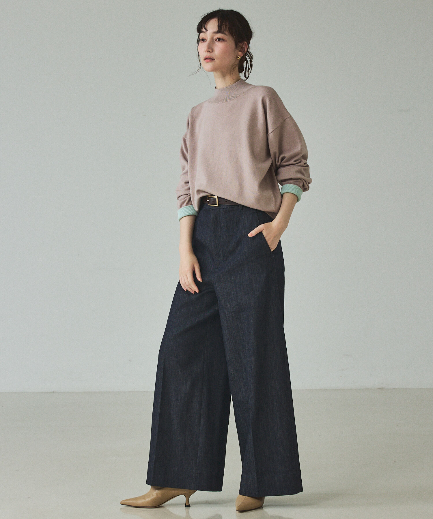 qualite「バイカラーハイネックプルオーバー」|ニット・セーター|