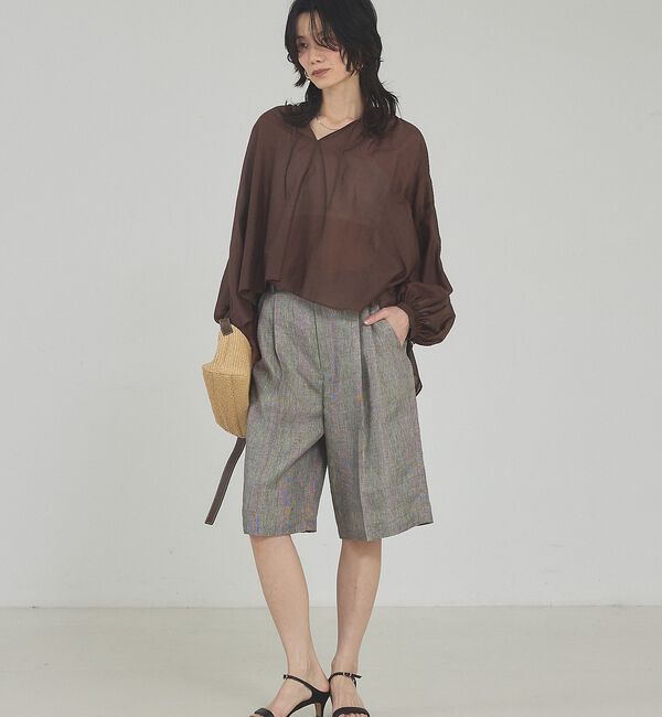 qualite「【シルク混で上品】ブライトローンボリュームシアーブラウス」|シャツ・ブラウス|