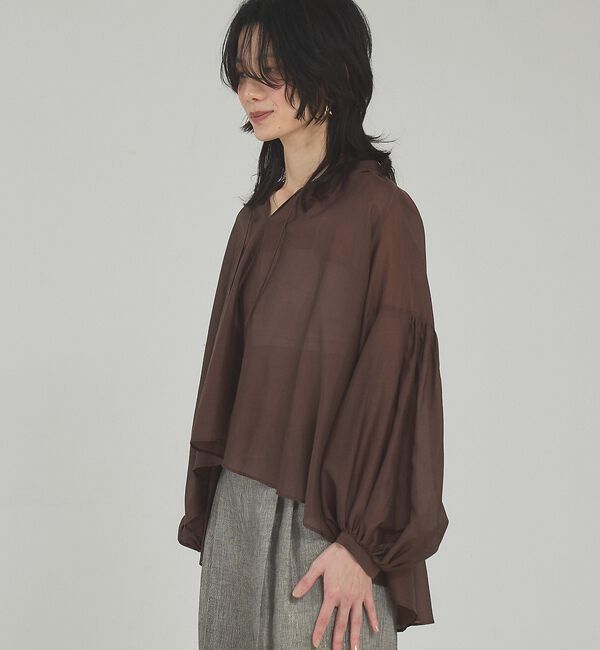 qualite「【シルク混で上品】ブライトローンボリュームシアーブラウス」|シャツ・ブラウス|