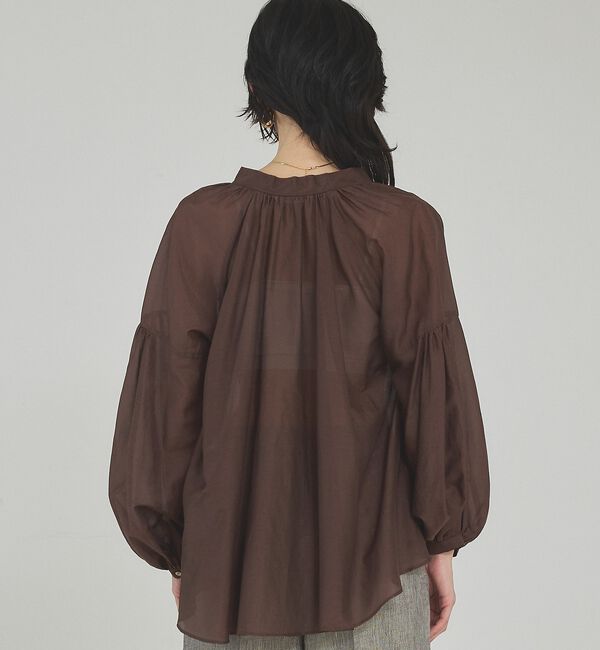 qualite「【シルク混で上品】ブライトローンボリュームシアーブラウス」|シャツ・ブラウス|