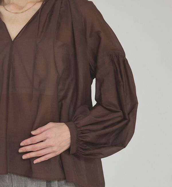 qualite「【シルク混で上品】ブライトローンボリュームシアーブラウス」|シャツ・ブラウス|