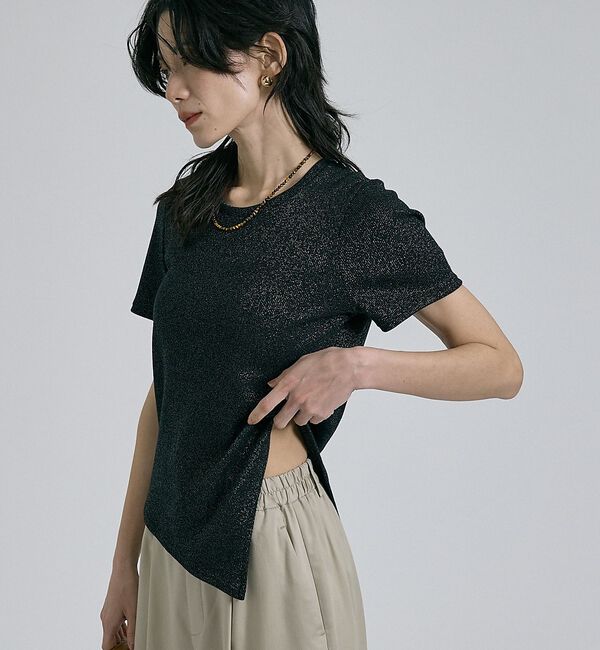 qualite「【大人ラメ&times;スリット】ラメテレコTシャツ」|Tシャツ・カットソー|ブラック