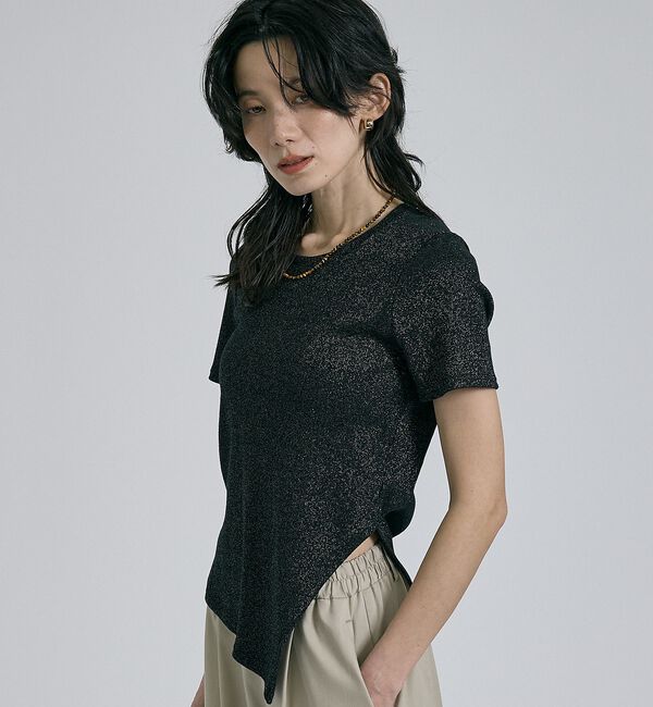 qualite「【大人ラメ&times;スリット】ラメテレコTシャツ」|Tシャツ・カットソー|