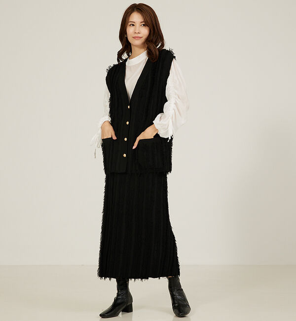 abahouse mavie「【セットアップ対応】フリンジニットジレ/ベスト」|ベスト・ジレ|