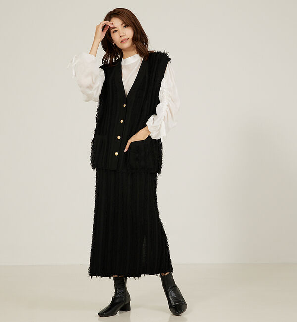 abahouse mavie「【セットアップ対応】フリンジニットジレ/ベスト」|ベスト・ジレ|