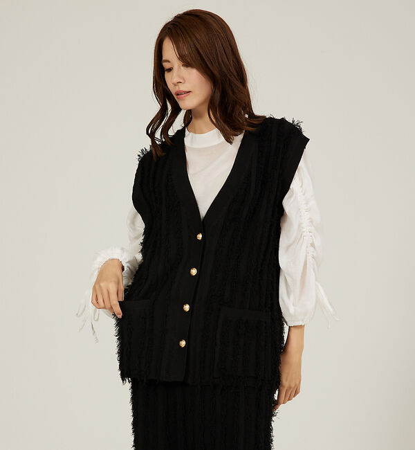 abahouse mavie「【セットアップ対応】フリンジニットジレ/ベスト」|ベスト・ジレ|