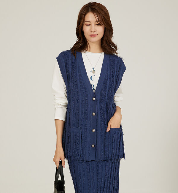 abahouse mavie「【セットアップ対応】フリンジニットジレ/ベスト」|ベスト・ジレ|