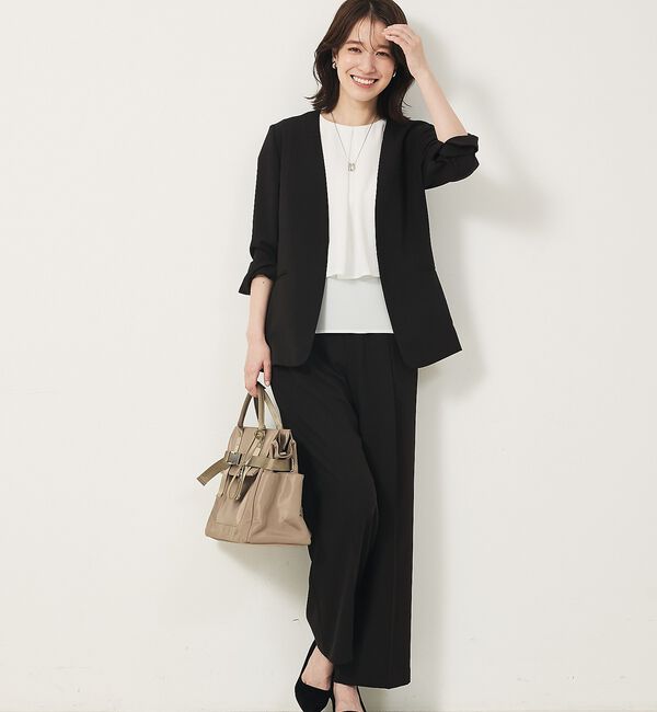 abahouse mavie「【２点セットアップ/エニデイカセット・サマー】ジョーゼット ジャケット＆パンツセ」|ノーカラージャケット|