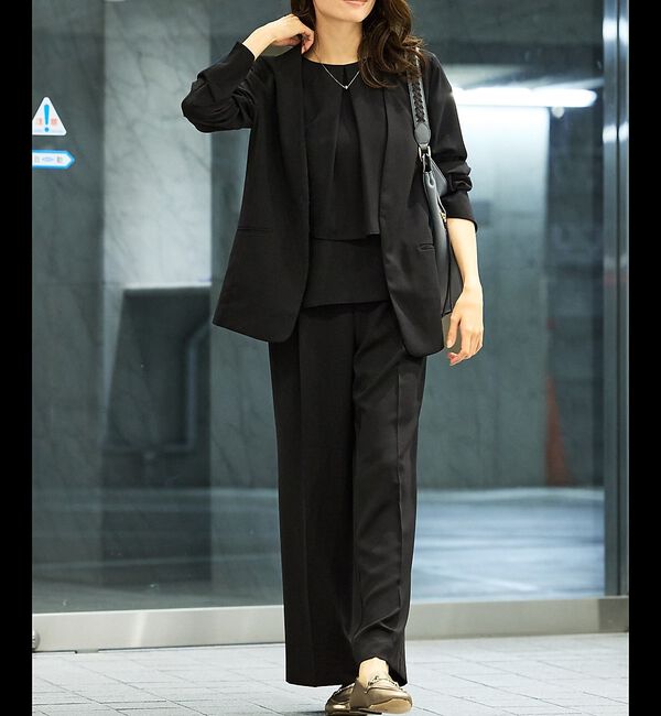 abahouse mavie「【２点セットアップ/エニデイカセット・サマー】ジョーゼット ジャケット＆パンツセ」|ノーカラージャケット|ダークネイビー