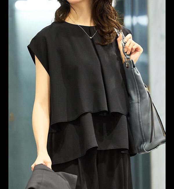 abahouse mavie「【エニデイカセット・サマー】ジョーゼットタックフレアーブラウス」|シャツ・ブラウス|ダークネイビー