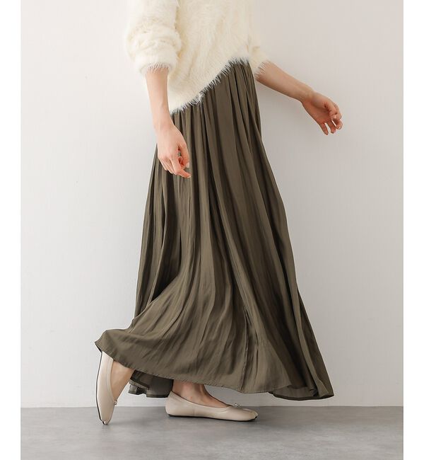 abahouse mavie「ヴィンテージサテンギャザースカート」|スカート|カーキ