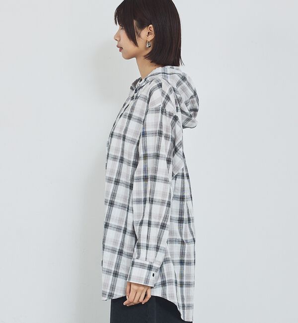 abahouse mavie「【シアー素材】チェックフードシャツ/春服/夏服/ゆったり/羽織り」|シャツ・ブラウス|