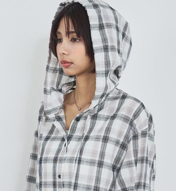 abahouse mavie「【シアー素材】チェックフードシャツ/春服/夏服/ゆったり/羽織り」|シャツ・ブラウス|